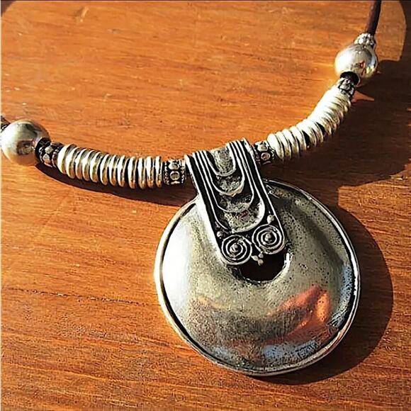 Boho Silver Statement Tribal Choker Necklace - Picture 3 of 4